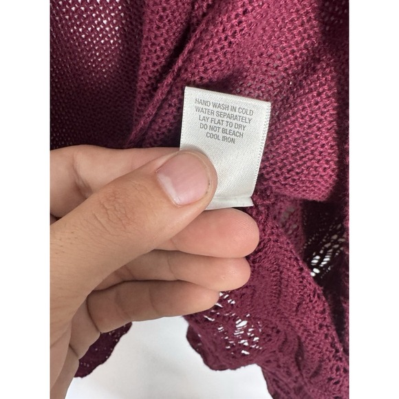 Dressbarn Women's S Burgundy Crochet Knit Open Front Cardigan 100% Cotton Boho - Picture 5 of 7